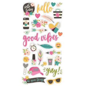 Simple Stories Good Vibes Chipboard Stickers, Planner, Scrapbooking, Craft, Cards 31/Pcs