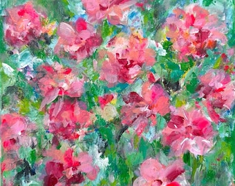 The Secret Garden Botanical Floral Abstract Art for Modern Home, Original Painting on Canvas