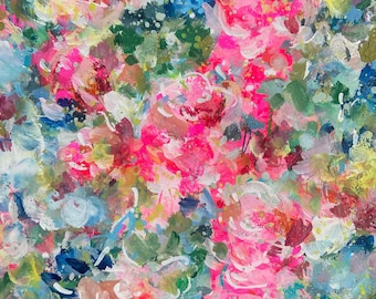 Sunshine & Flowers - Floral Abstract Painting On Watercolour Paper 300GSM, Flowers, Expressionist Blooms Housewarming Gift