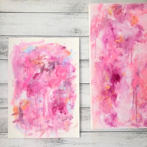 Pink Blossom Lane Original Painting, Painted on Watercolour Paper 43 x 32.5cm, Abstract, Modern Artwork