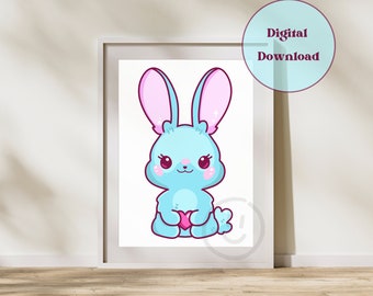 Kawaii Bunny Print | Pastel Pink Kids Room Decor (Digital Download)