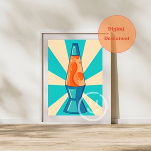 Groovy Retro Lava Lamp Printable |  70s & 90s Vintage Digital Download | Orange Turquoise Funky JPG Wall Art