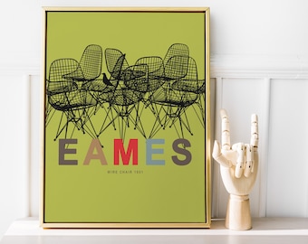 Charles and Ray Eames Chair print I Wire Chair I Mid Century Modern Industrial design Wall Art Print, Retro Furniture Digital Art Print