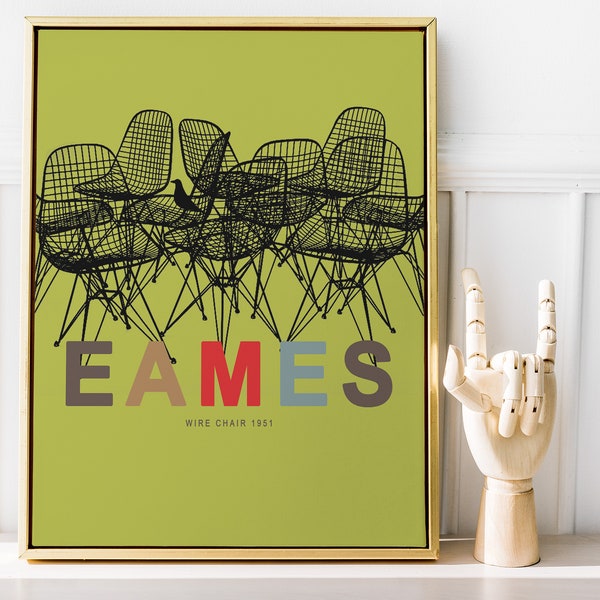 Charles and Ray Eames Chair print I Wire Chair I Mid Century Modern Industrial design Wall Art Print, Retro Furniture Digital Art Print