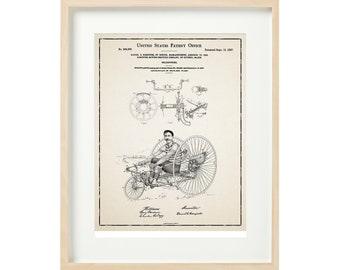 VELOCIPEDE ROWING TRICYCLE   -1887 Patent Print Device Rowing and Riding Tricycle - Printable Wall Art,