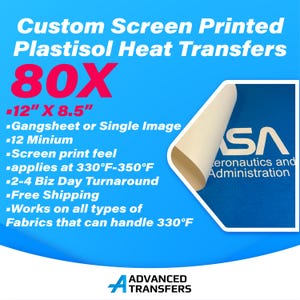 80X Screen-Printed Plastisol Heat Transfers