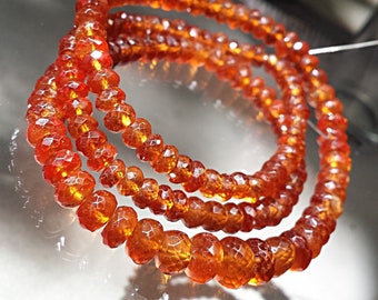 Hessonite Garnet, AAA Gorgeous, Rich Burnt Orange, Micro Faceted Garnet 4-6mm Gemstone Rondelle Beads