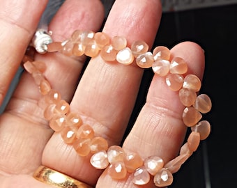 AAA Peach Moonstone Just L@@k at the Video, Heart Briolette Gemstone Beads, 5mm, 8 Inch Strand, Moonstone Beads