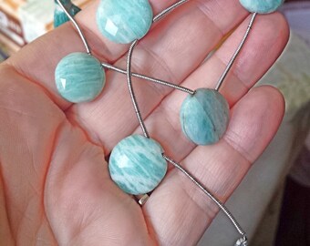 Amazonite Gemstone Beads Faceted Coin Disc Briolette Pairs For Earrings & One Focal Like Turquoise