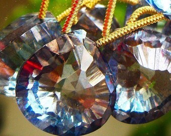 Mystic Heart Briolette Focal Gemstone, AAA Mystic Periwinkle Blue Heart Fancy Faceted Starburst Briolette, 21ct, Greatly Reduced - was 18.00