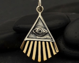 Evil Eye Amulet, All Seeing Eye, Sterling Silver and Bronze Evil Eye Pendant, Evil Eye Charm, Protection Amulet, 22 x 14mm