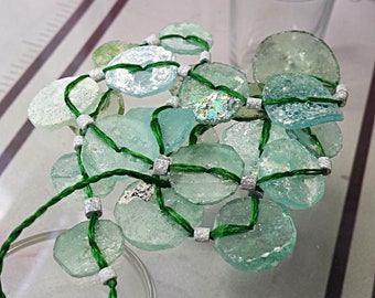 Roman Glass Beads, Ancient Roman Era Raw Cut Glass, Exact Strand Shown, Salvaged Artifacts from Silk Road Trading Route