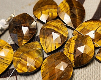 Faceted Golden Tigereye Briolette Gemstones, L@@K at the Video, SET of (4), Gold Tiger Eye