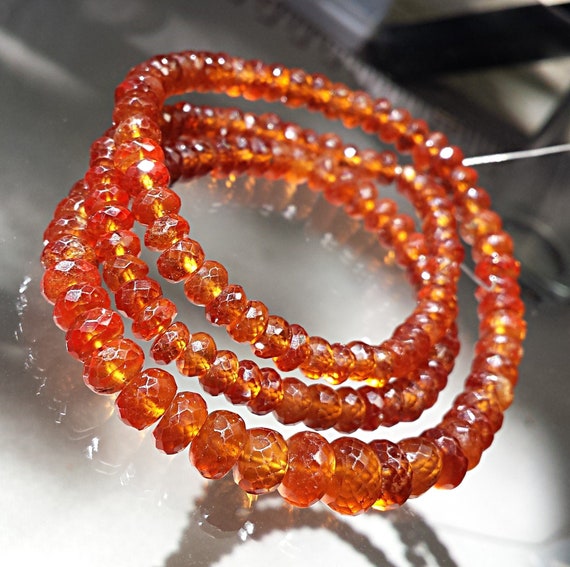 Perline rondelle di granato essonite sfaccettato, filo di pietre preziose arancione bruciato (4-6 mm) - Italia