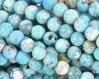 Turquoise Blue Agate Beads, 6mm Round Sea Bed Agate Beads, Robin's Egg BLUE, Full Strand,