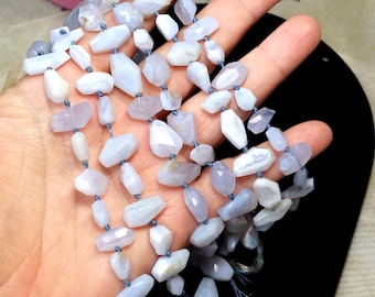 Natural Chalcedony Faceted Nugget Gemstone Beads