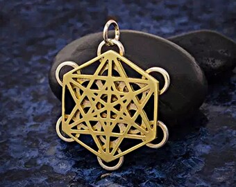 Mixed Metal Metatrons Cube Sacred Geometry Pendant - Protection - Arch Angels - Sterling & Bronze Amulet- All the Patterns of the UNIVERSE