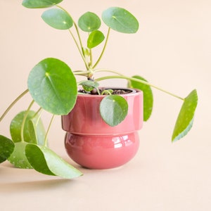Ceramic Planter, Handmade Pot, Vintage Boho Flower Pot,  Dark Pink