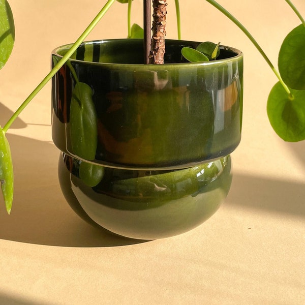 Maceta de cerámica, maceta hecha a mano, maceta vintage boho, VERDE