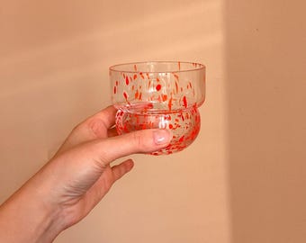Handmade Glass, Juice Set, Unique Drinkware, Set of 2, Transparent + red dots