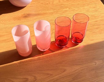 Set OF 2, Handmade Colorful Glass Juice Glass Set, Unique Form, Color Grapefruit + Fuchsia