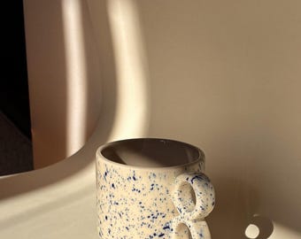 Big Mug, Mug XXL, Coffee Mug, Tea Mug, 11.3 fl oz,  Beige with cobalt spots