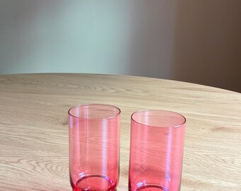 Set OF 2, Handmade Colorful Glass Juice Glass Set, Unique Form, Color fuchsia