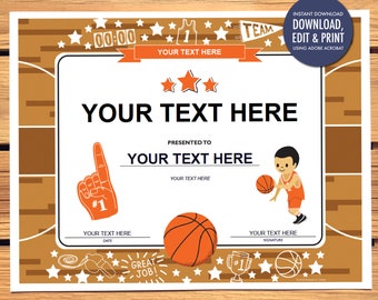 instant download football award certificate editable pdf etsy printable basketball certificates