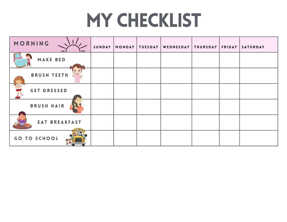 Editable Kids Daily Routine Chart: Visual Checklist, Morning, Afternoon ...