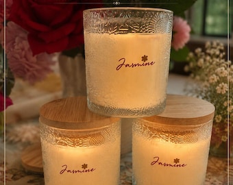 Flameless Jasmine Candle - 9 ounce glass jar w/lid