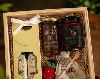 Blossom Jam Co. Gift Box: Strawberry Preserves, Raw Honey, Lavender Sachet