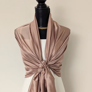 Nude/champagne/ Taupe sheer, opaque silky satin scarf, wrap, cover, shawl.