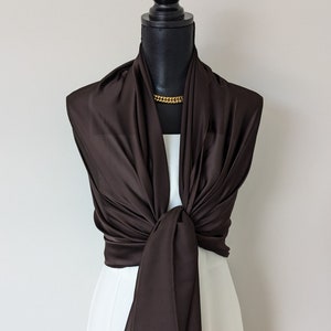 Dark Chocolate Brown sheer, opaque silky satin scarf, wrap, cover, shawl.