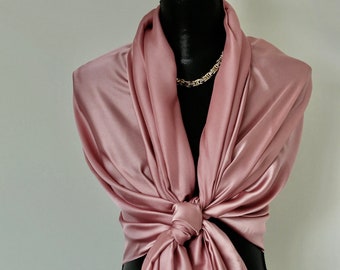 Dusty Rose,  Soft Pink,Silky Satin Scarf Shawl, Formal Wrap, Business Wear, Elegant Evening Accessory, Light Weight