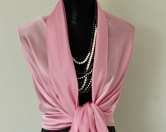 Pink Silky Satin Wrap – A Timeless Classic, Versatile Shawl/Scarf for Weddings, Business, Evening or Casual Outfits. (74" x 40")