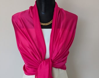 Hot Fuchsia semi-sheer, opaque silky satin scarf, wrap, cover, shawl, shrug.