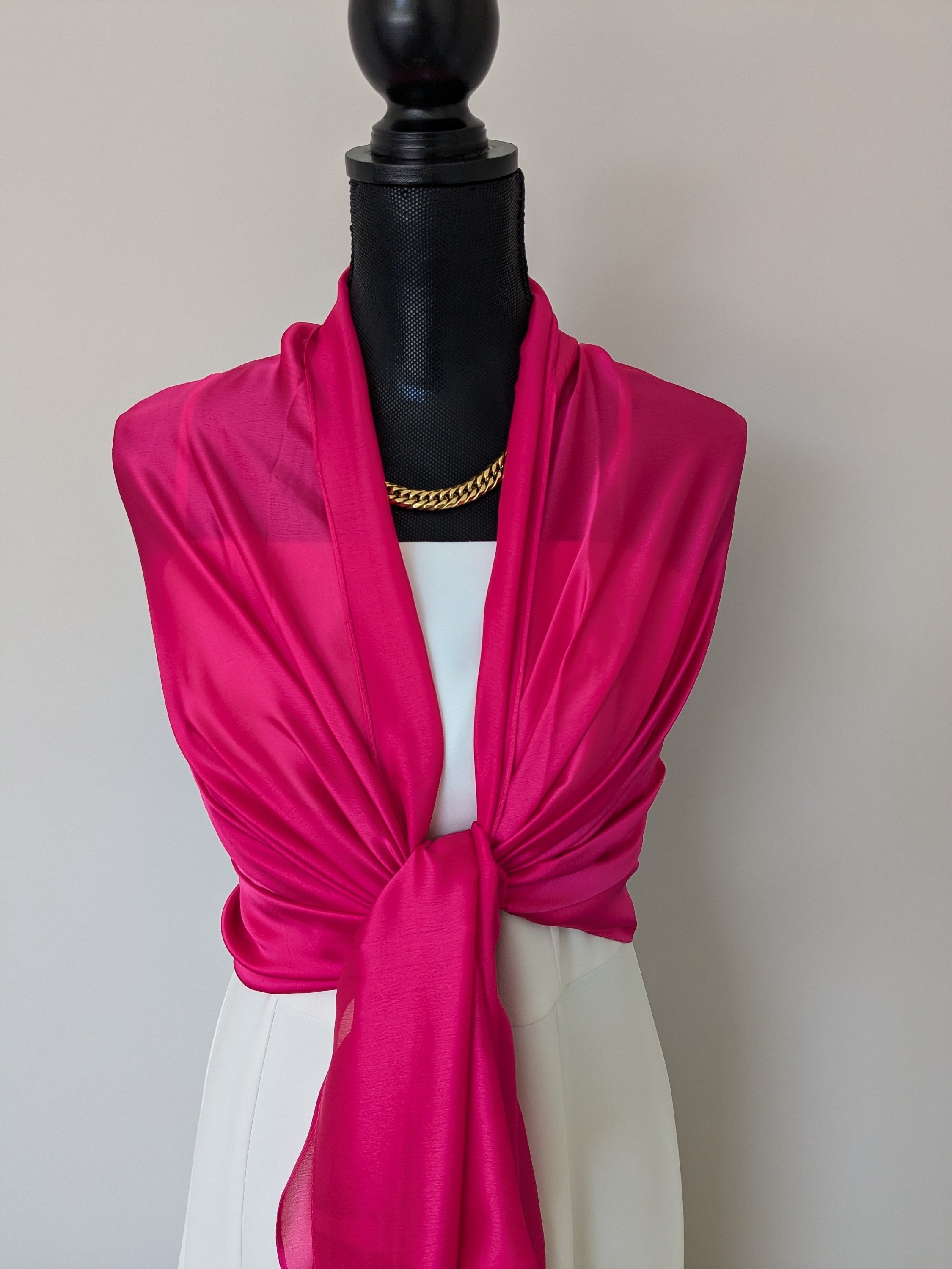 Hot Fuchsia Semi-sheer, Opaque Silky Satin Scarf, Wrap