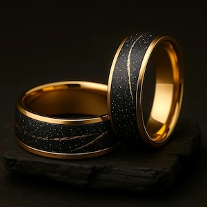 Galaxy Gold Ring - Mens Wedding Bands, Mens Engagement Ring, Mens Promise Ring, Engagement Ring, Black Tungsten Ring, Rings for Men