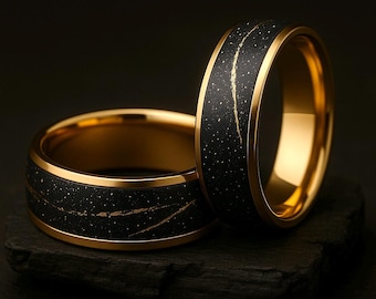 Galaxy Gold Ring - Mens Wedding Bands, Mens Engagement Ring, Mens Promise Ring, Engagement Ring, Black Tungsten Ring, Rings for Men