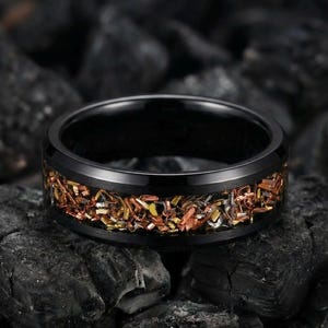 Reclaimed Bullet Shell Wedding Ring - Mens Wedding Band - Gunmetal Tungsten Band with Brass Copper,  Engagement Ring, Vintage & Antique Ring