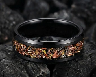 Reclaimed Bullet Shell Wedding Ring - Mens Wedding Band - Gunmetal Tungsten Band with Brass Copper,  Engagement Ring, Vintage & Antique Ring