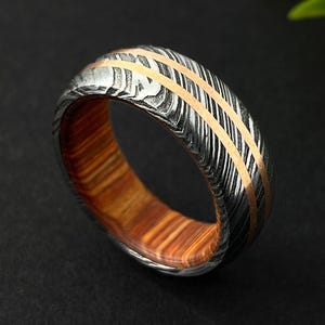 Whiskey Barrel Ring, Black Ring, Wood Inlay Ring, Mens Wedding Band, Wood Wedding Band, Unique Wedding Ring, 8mm Comfort Fit Ring, Mens Ring