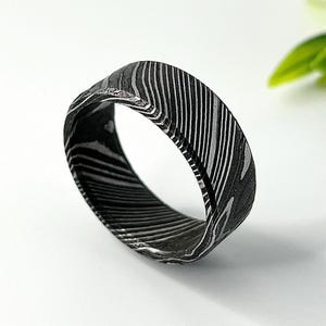 Damascus Steel Ring for Men, Domed Engagement Wedding Band, Custom Width 4mm to 10mm, Handmade Etched Pattern Ring, Unique Gift for Dad