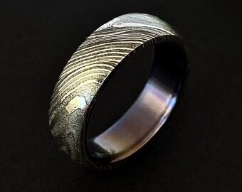 Titanium Ring, Damascus Ring for Men, Anodized Wedding Band, Minimalist Mens Ring, Anniversary Gift for Him, Modern Lightweight Durable Ring