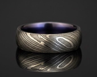 Timascus Titanium Damascus Ring | Engagement Ring, Mens Wedding Band, Promise Ring | Colorful Wedding Band | Men’s Unique Anniversary Gift