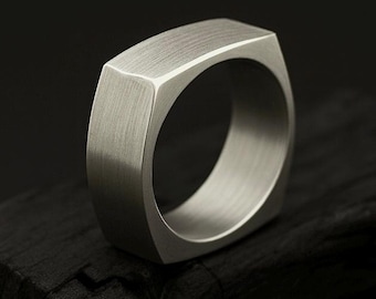 Titanium Square Ring – Engagement Ring, Silver Ring, Mens Wedding Band, Promise Ring, Vintage Ring, Modern Mens Rings,  Anniversary Gift