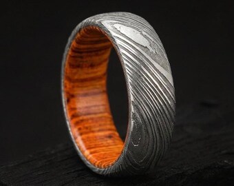 Silver Whiskey Barrel Ring, Mens Damascus Wedding Band, His Unique Christmas Gift, Engagement Ring For Him, Unique Wedding Rings For Men