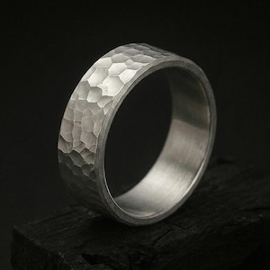 Titanium Engagement Ring, Silver Ring, Hammered Mens Wedding Band, Promise Ring, Vintage Ring, Mens Rings, Unique Faceted Ring