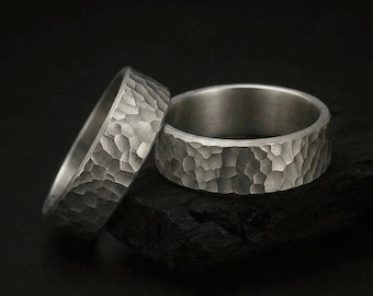 Titanium Wedding Ring Set, His and Hers Matching Couple Ring Set, Engagement Ring, Silver Ring, Wedding Band, Promise Ring, Mens Rings