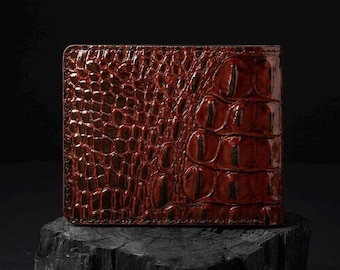 Personalized Crocodile Leather Wallet, Luxury Bifold Wallet for Men, Genuine Leather Wallet, Custom Engraved Gift for Him, Fathers Gift